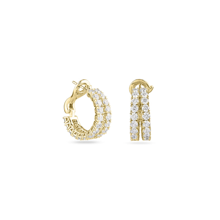Small double-hoop diamond earrings in 18K yellow gold