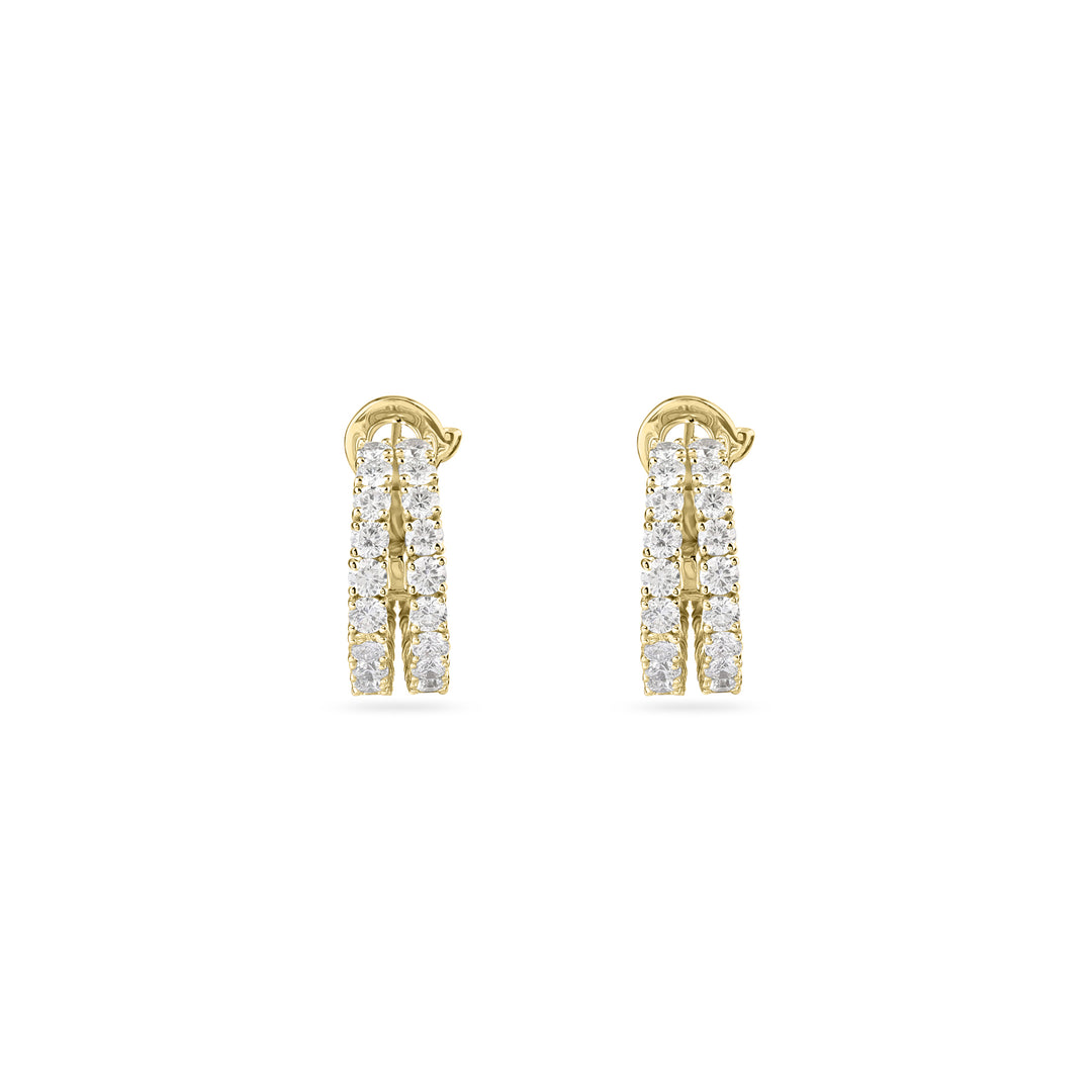Small double-hoop diamond earrings in 18K yellow gold
